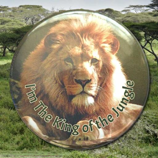 Lion Photo Button Badge with Text