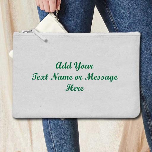 Medium Canvas Zipped Pouch With Text