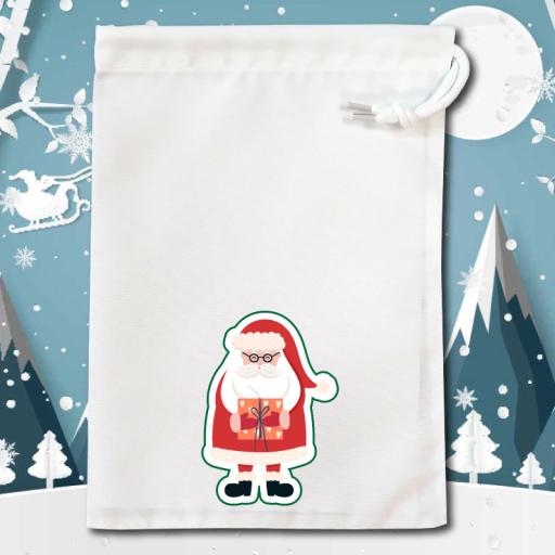 Father Christmas motif white drawstring bag M6